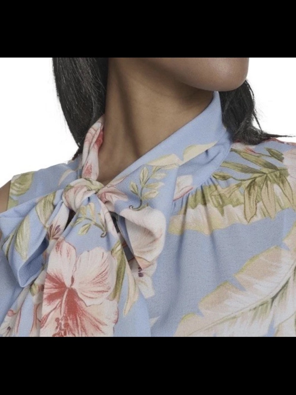 Halston Women's Dress Breeze Multi Blue Floral Tie Neck Short HD58YCDY NWT 14 - Picture 4 of 4